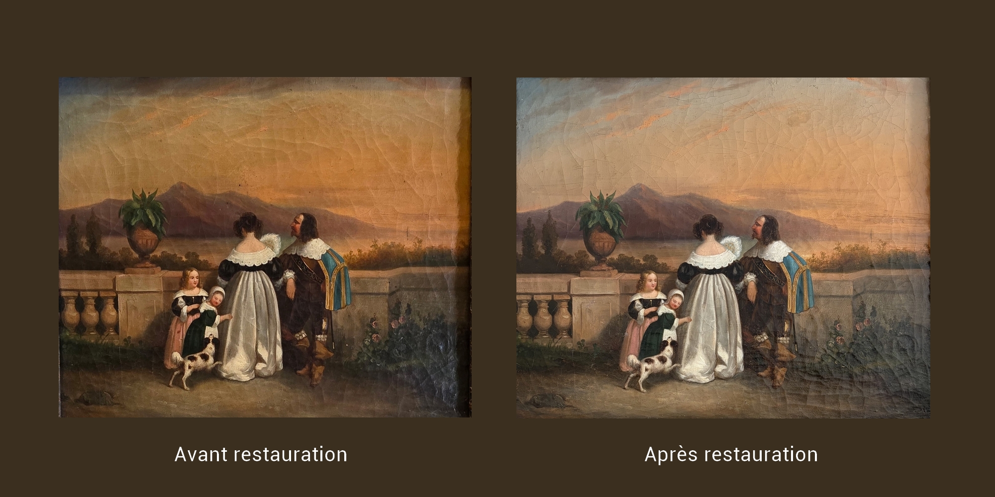 Restauration tableau scène romantique